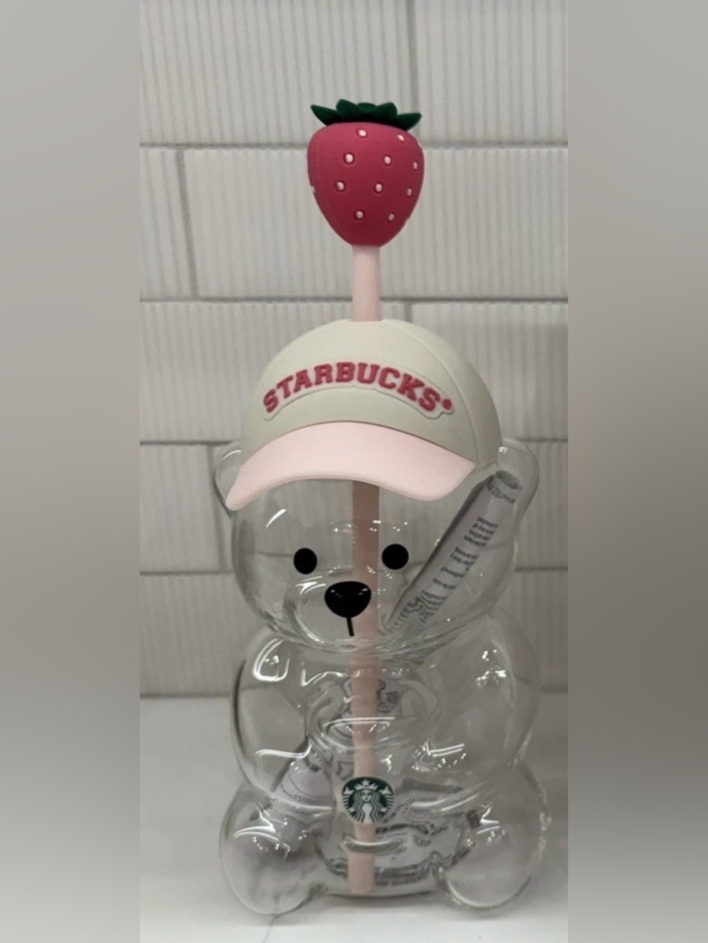 Authentic Real USA Starbucks Pink Barista July Drink Strawberry Bear Cup Glass